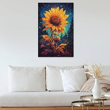 Amazon.co.jp: 絵画 夜のひまわりインテリア 絵画 油絵イラスト